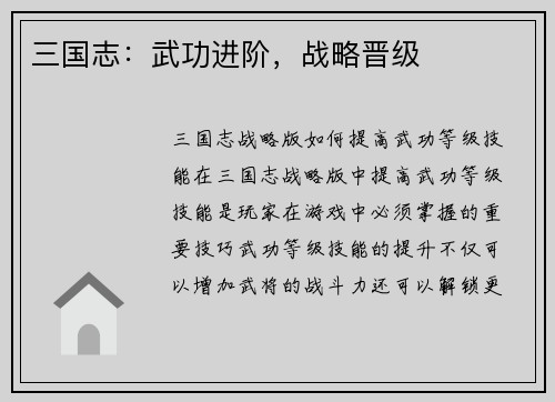 三国志：武功进阶，战略晋级